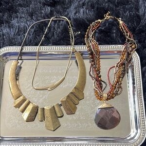 Gold and Brown Statement Necklace Set